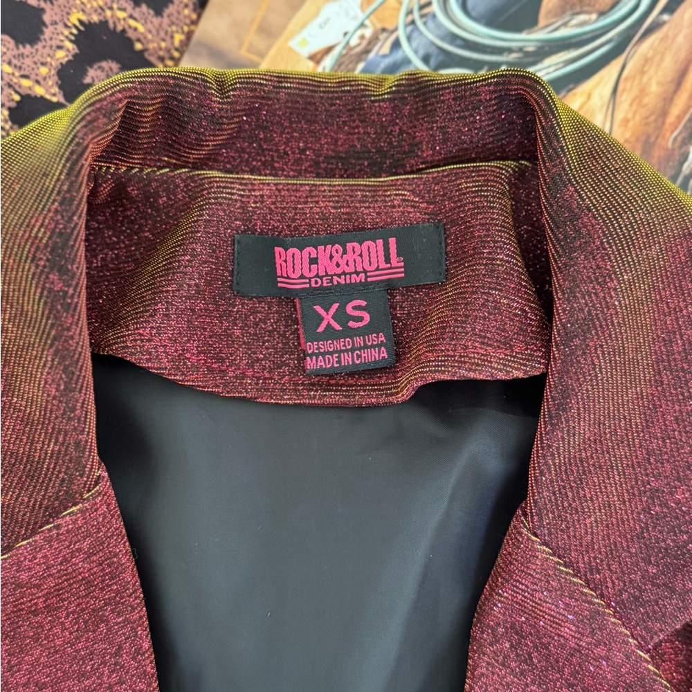 Rock & Roll Denim Blazer Jacket - Women's Sparkling Burgundy XS - Picture 4 of 4